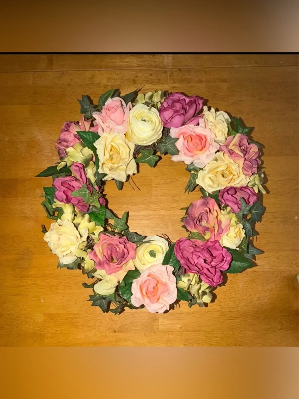 Floral Rose Wreath on Stand - Pink & Cream Home Accent